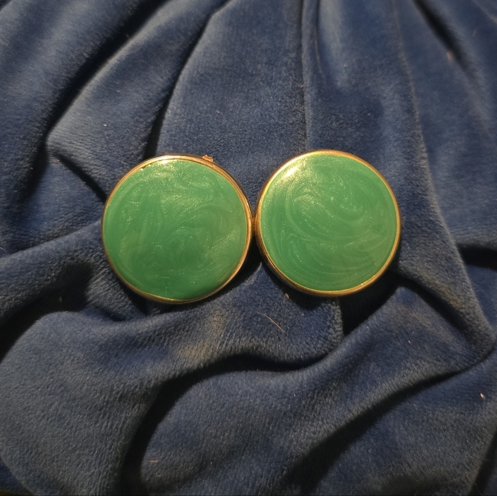 Vintage Green Swirl Button Earrings
